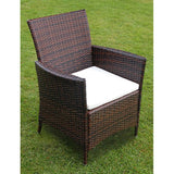 Chair From VidaXL Brown Poly Rattan 5 Piece Outdoor Dining Set With Cushions On A Lawn | SKU: 43129 | UPC: 8718475506928