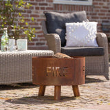RedFire Fulla Firepit In Rust Colour With Logs Inside In An Outdoor Setting | SKU: 420302 | UPC: 8718801857489 | Weight: 20kg